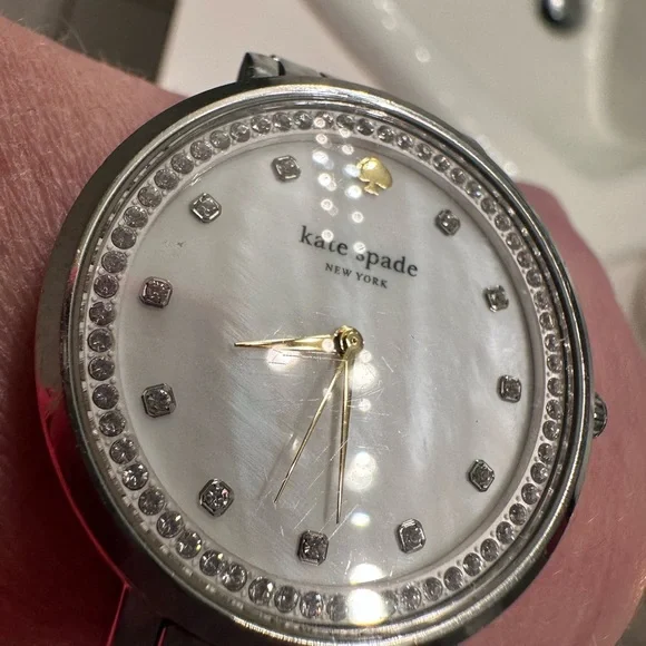 Kate Spade Watch Silver, Gold, Opal Face, Diamond Accents, Elegant, Gently Loved - Picture 14 of 16